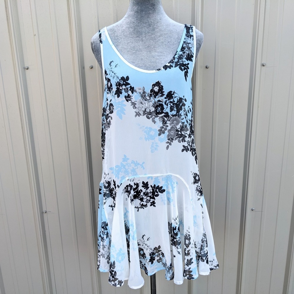 Vintage Y2K Sheer Floral Chiffon Mesh Dress M/L Fairycore Godet Panel Drop Waist